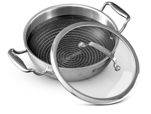 Bergner Hitech Triply Non-Stick 20 cm (1.5 L) Kadai with Flat Glass Lid, Kadhai with Non-Stick Mesh Pattern Inside, Metal Spatula Friendly, Even Heat Distribution, Induction Bottom and Gas Stove Ready